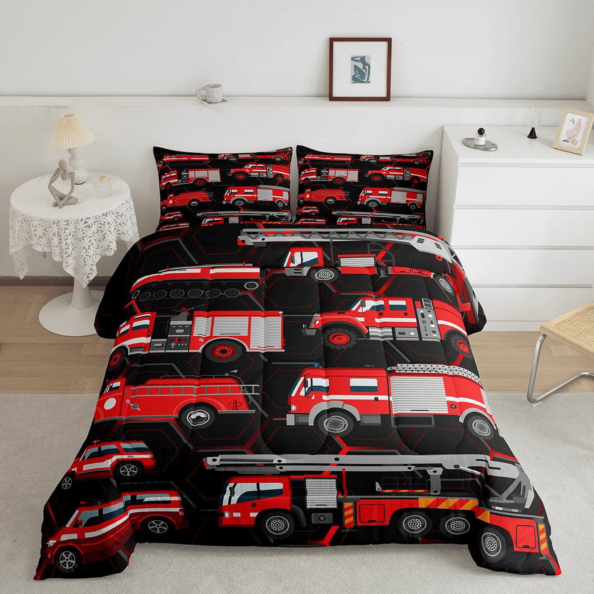 Firefighter Bedding Set Firefighter Truck All Style Pattern Duvet Covers Black Red Unique Gift