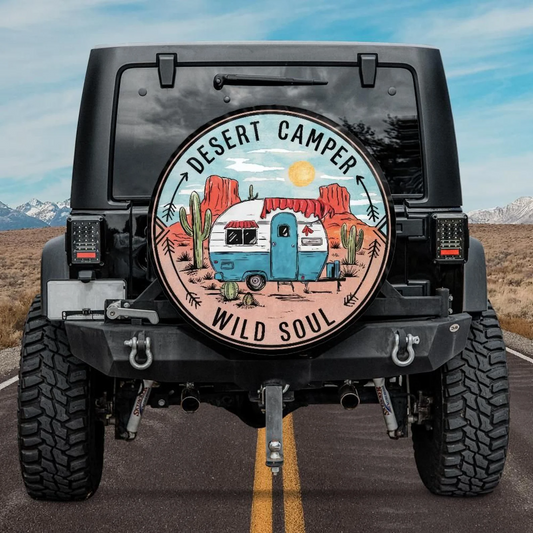 Camping Spare Tire Cover Desert Camper Wild Soul Camping RV Tire Covers Colorful