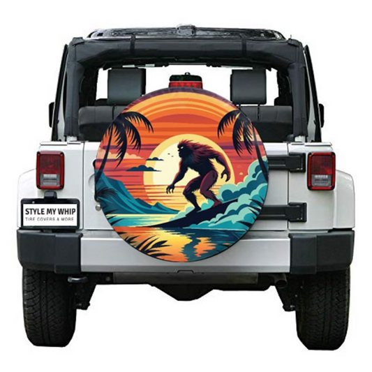 Bigfoot Spare Tire Cover Bigfoot Surfing In Sunset Tire Covers Colorful