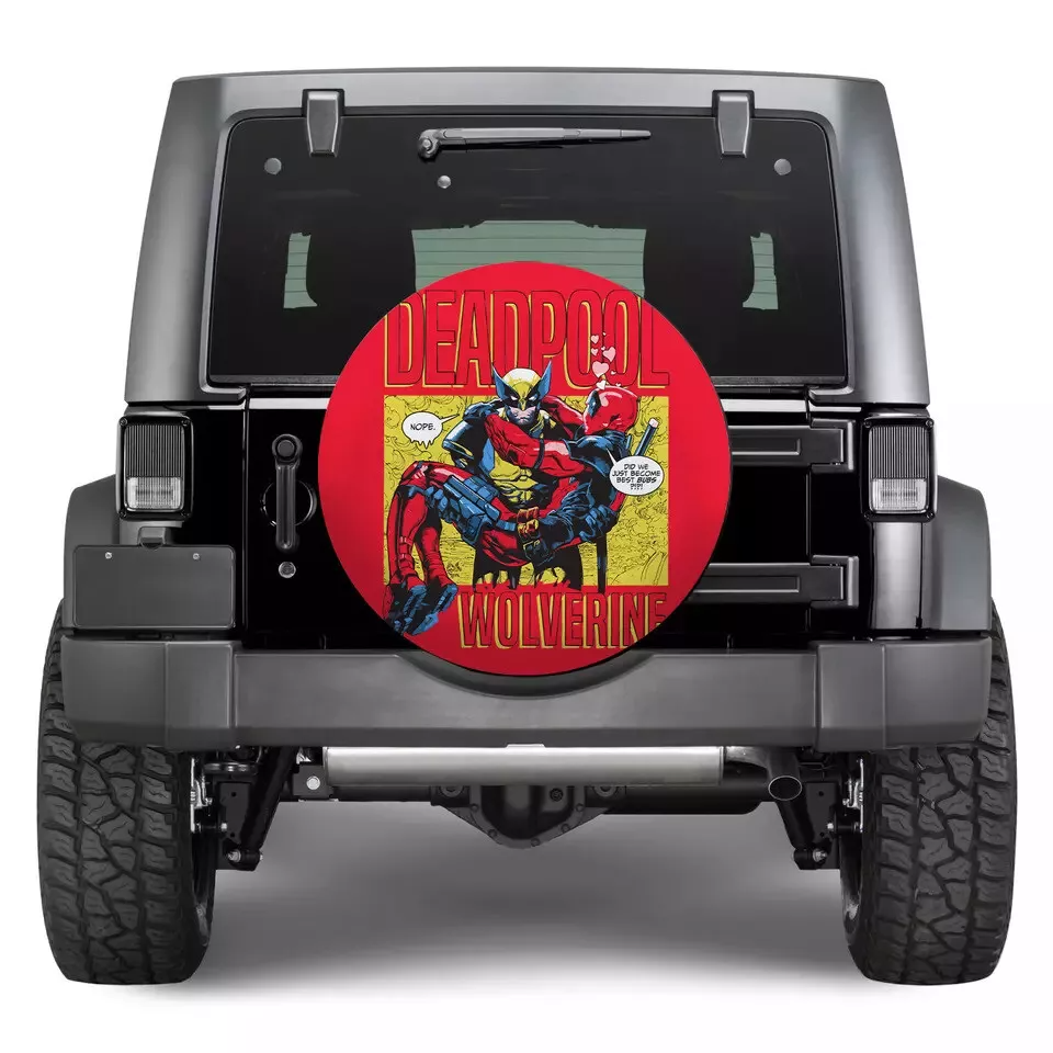 Deadpool Spare Tire Cover MV Wolverine Carrying Deadpool Graphic Tire Covers Red Yellow