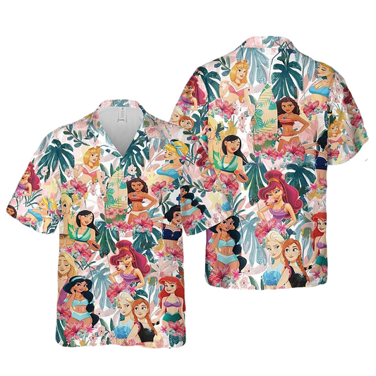 DN Hawaii Shirt DN Princesses Tropical Leaves Pattern Hawaiian Shirt Colorful Unisex