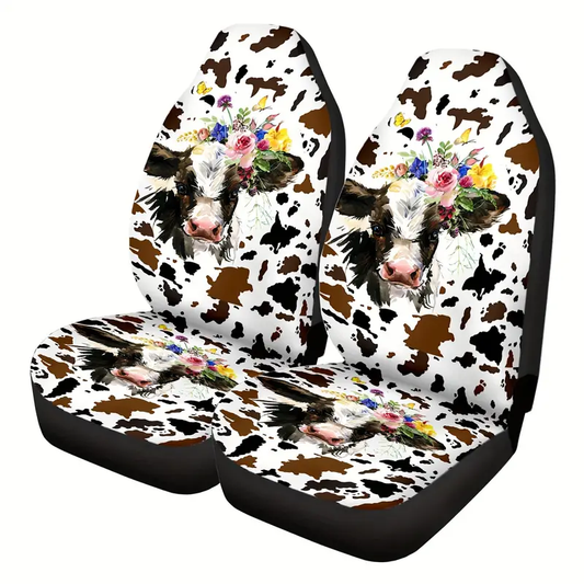 Cow Car Seat Covers Cow Skin Fur Graphic Seat Covers White Brown