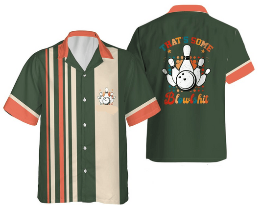 Bowling Hawaii Shirt That's Some Blowlshit Pin Graphic Hawaiian Shirt Green Orange Unisex