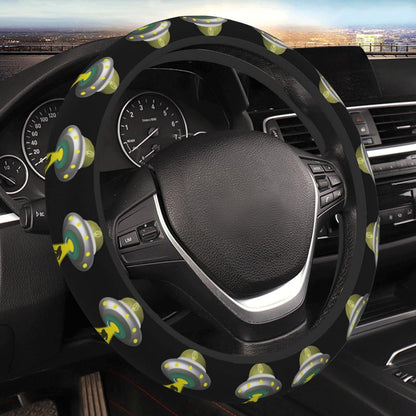 UFO Steering Wheel Cover UFO Taking Bigfoot Pattern Driving Wheel Cover Black Green