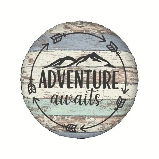 Camping Spare Tire Cover Adventure Awaits Mountain Wood Pattern Tire Covers Gray