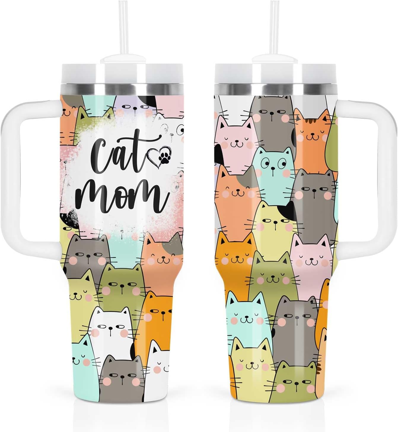 Cat 40 Oz Tumbler Cat Mom Doodle Pattern Tumbler 40 Oz Colorful