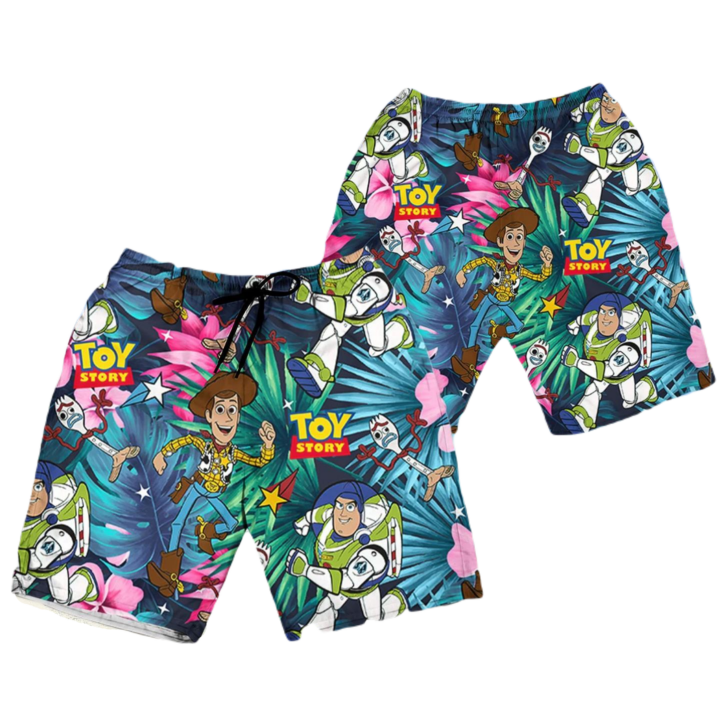 Toy Story Shorts Woody Buzz Lightyear Forky Tropical Pattern Beach Shorts Colorful