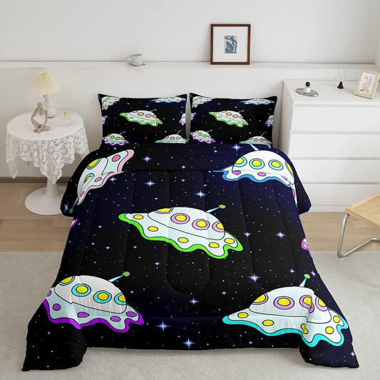 UFO Bedding Set UFO In Galaxy Pattern Duvet Covers Black Unique Gift