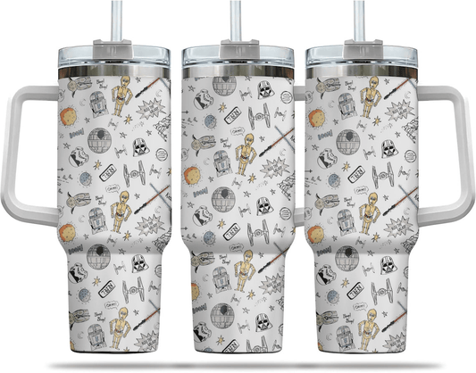 SW 40 Oz Tumbler SW Darth Vader Doids Pattern Tumbler 40 Oz White