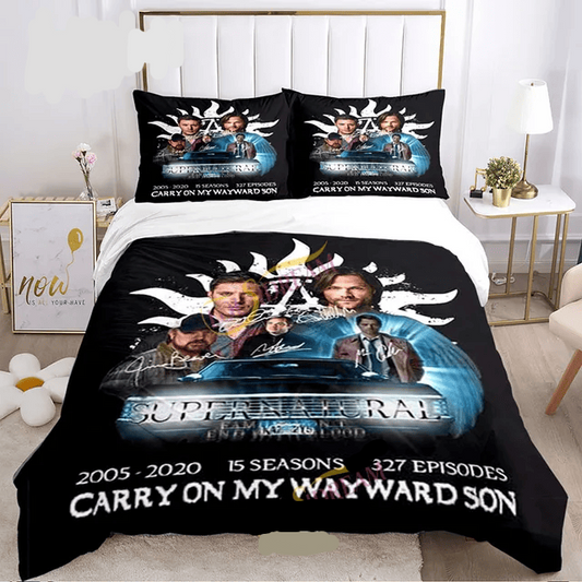 Supernatural Bedding Set Supernatural Carry On My Wayward Son Duvet Covers Black Unique Gift