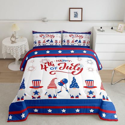 4th of July Bedding Set Happy 4th Of July Gnomes Graphic Duvet Covers Blue Red Unique Gift