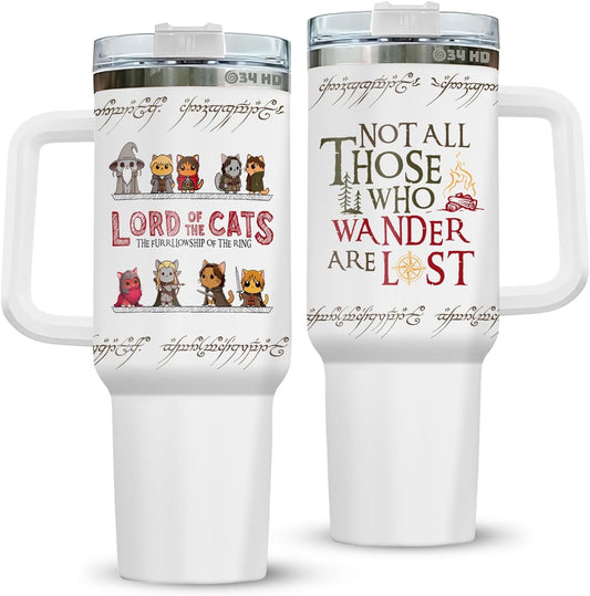 Cat 40 Oz Tumbler Not All Those Who Wander Are Lost Tumbler 40 Oz White