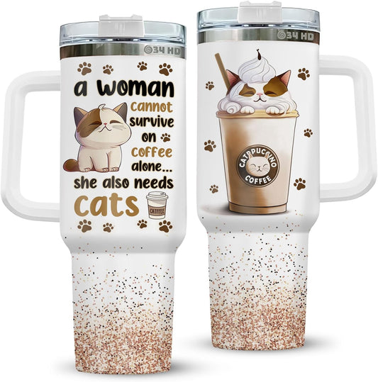 Cat 40 Oz Tumbler She Also Needs Cat Tumbler 40 Oz White Brown