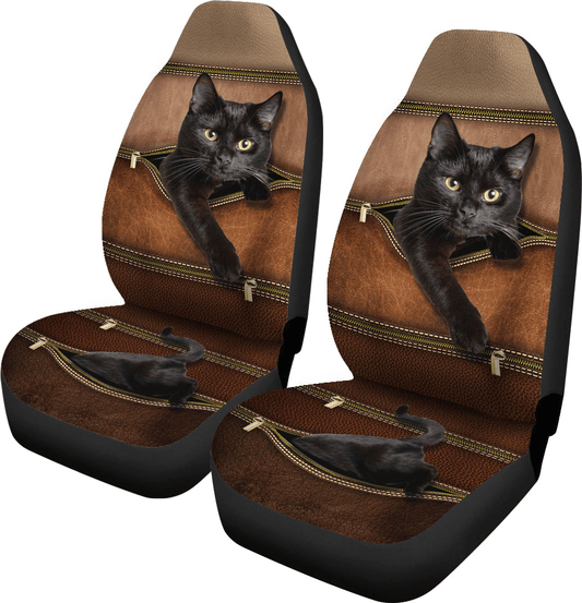 Cat Car Seat Covers Cat Leather Zipper Pattern Seat Covers Brown