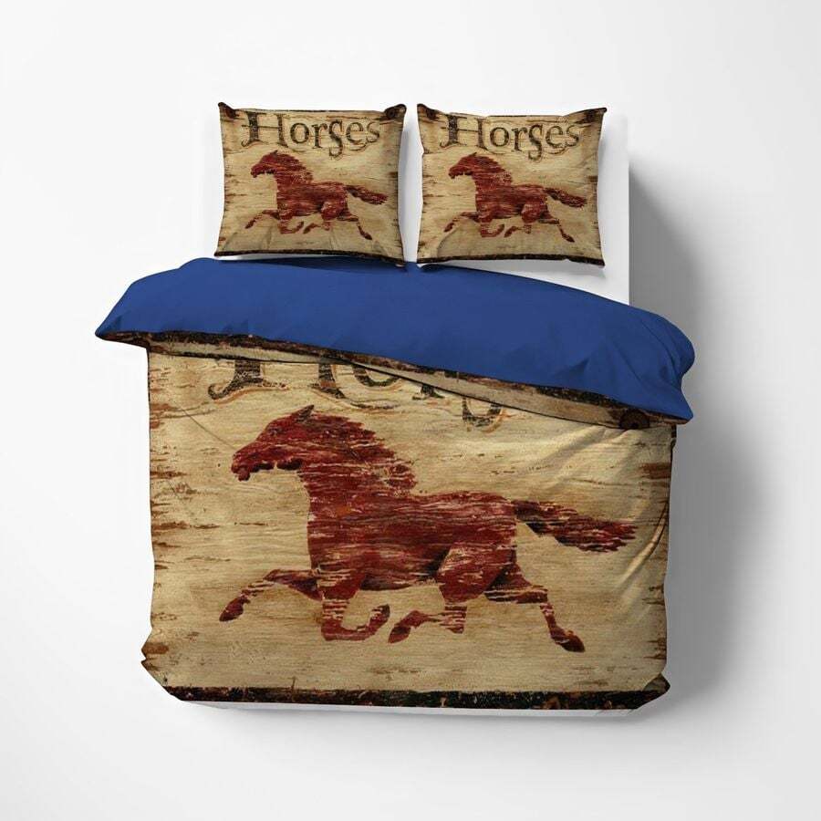 Horse Bedding Set Running Horse Graphic Grunge Style Duvet Covers Brown Unique Gift