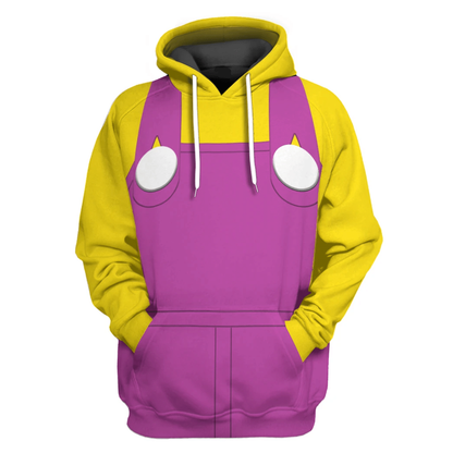 Super Mario Costume Hoodie Game Character Wario Costume T-shirt Sweatshirt Yellow Pink Unisex Adults