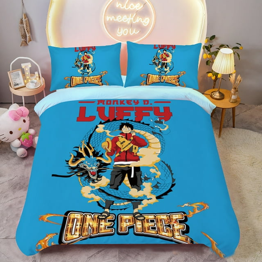 One Piece Bedding Set Monkey D Luffy One Piece Dragon Duvet Covers Blue Unique Gift