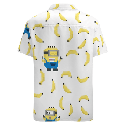 Minions Hawaii Shirt Eight Bit Minion Banana Pattern Hawaiian Shirt White Yellow Unisex