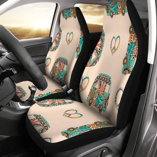 Hippie Car Seat Covers Mandala Hippie Van Hart Shape Pattern Seat Covers Green