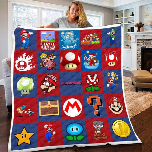 Mario Quilt Super Mario First World Problems Quilt Red Blue