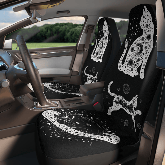 Cat Car Seat Covers Cat Silhouette Dot Moon Star Seat Covers Black White