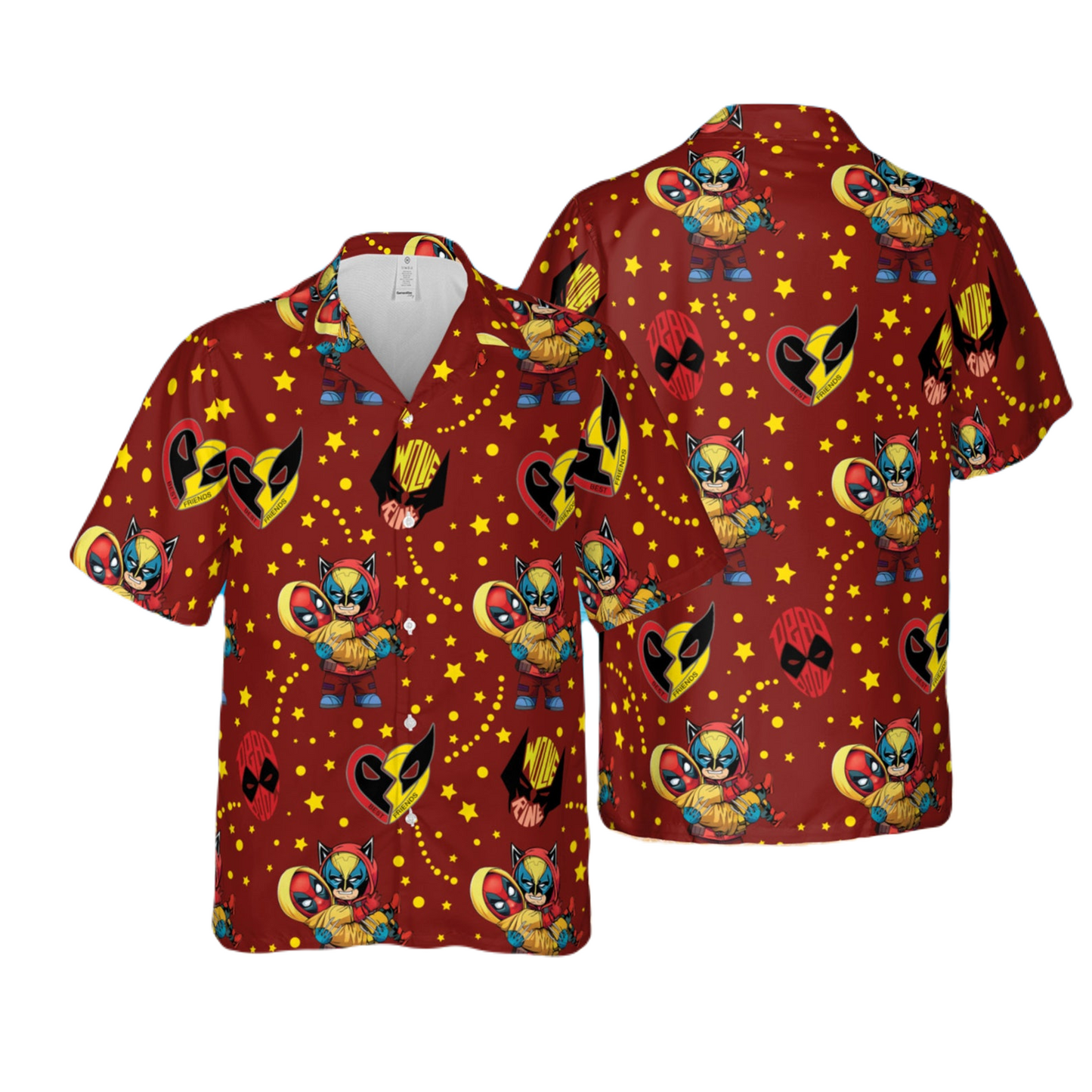 DP Hawaii Shirt MV Chibi DP And Wolverine Pattern Hawaiian Shirt Red Unisex