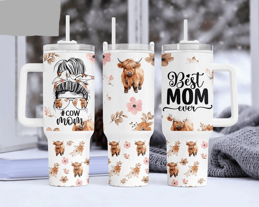 Cow 40 Oz Tumbler Cow Mom Best Mom Ever Tumbler 40 Oz White Brown