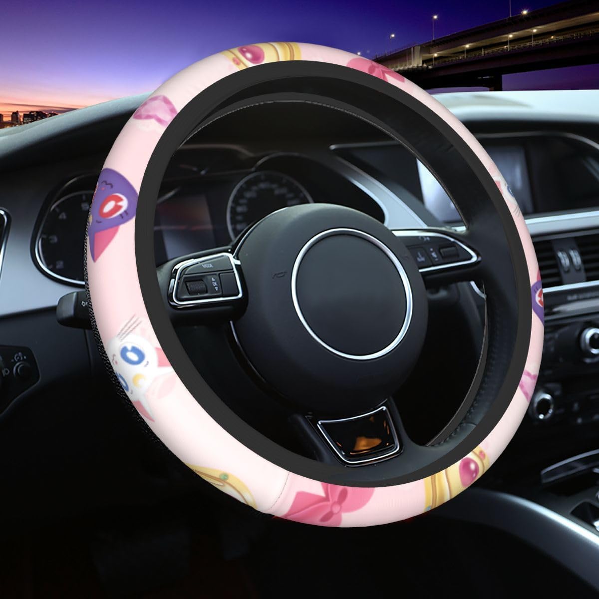 Sailor Moon Steering Wheel Cover Luna Cat Sailor Moon Heart Driving Wheel Cover Pink