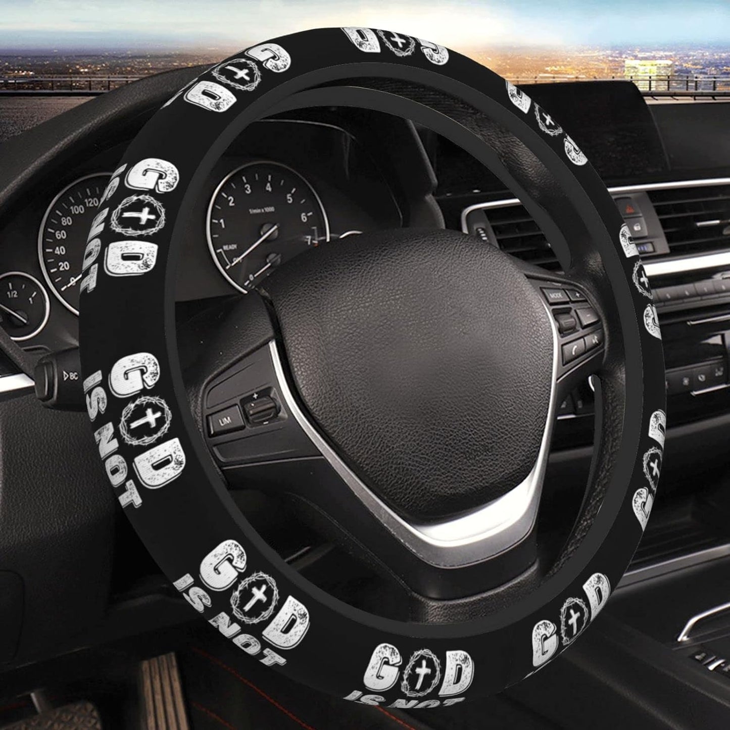 Jesus Steering Wheel Cover God Is Not Pattern Driving Wheel Cover Black White