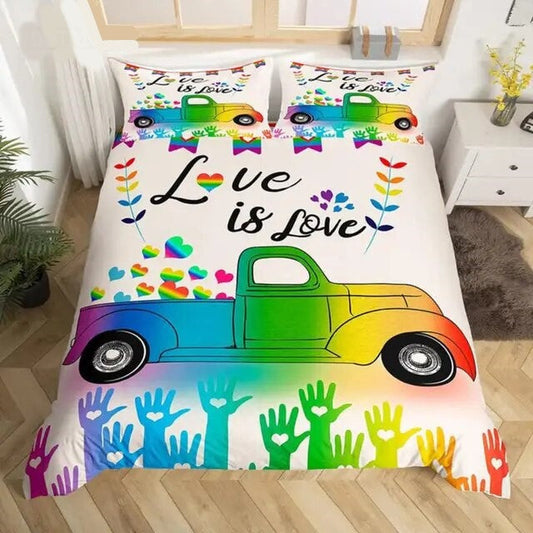 LGBT Bedding Set Love Is Love Truck Filled With Love Duvet Covers Colorful Unique Gift