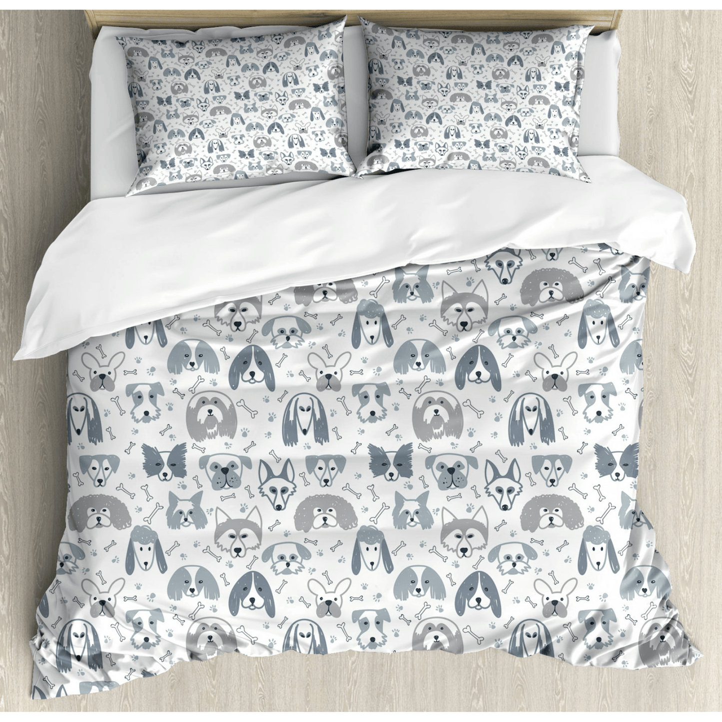 Dog Bedding Set Sketch Style Various Dog Breeds Pattern Duvet Covers White Unique Gift