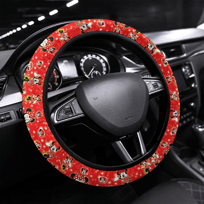 Minnie Steering Wheel Cover DN Minnie Poses Bubble Pattern Driving Wheel Cover Red