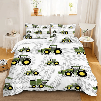 Farmer Bedding Set Farming Tractor Tire Mark Pattern Duvet Covers White Unique Gift