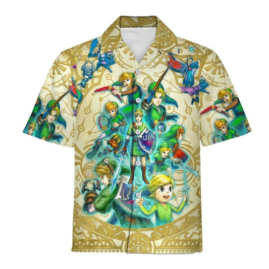 Legend Of Zelda Hawaii Shirt All OF Link Versions Graphic Hawaiian Shirt Yellow Green Unisex