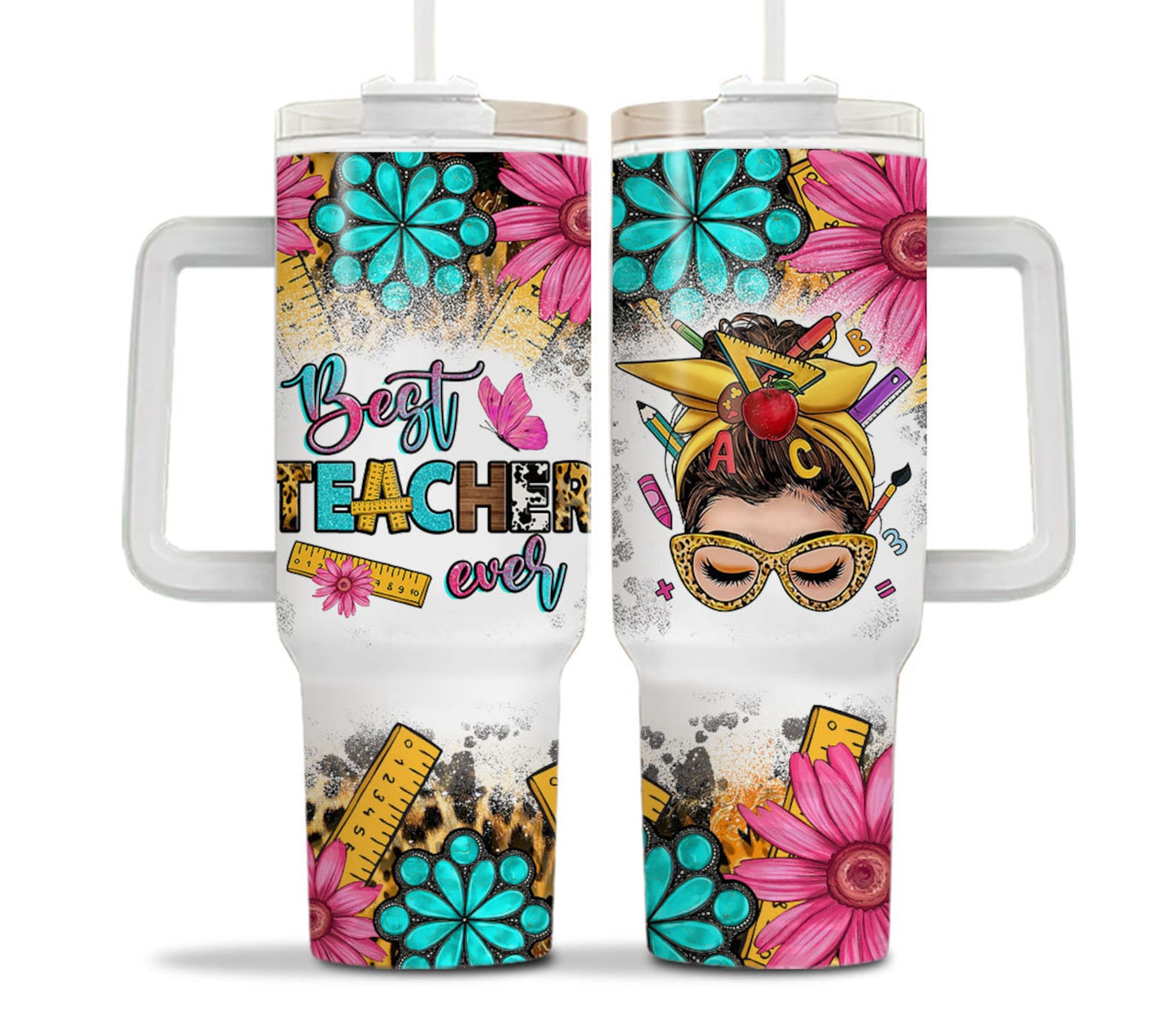 Teacher 40 Oz Tumbler Best Teacher Ever Flowers Tumbler 40 Oz Colorful