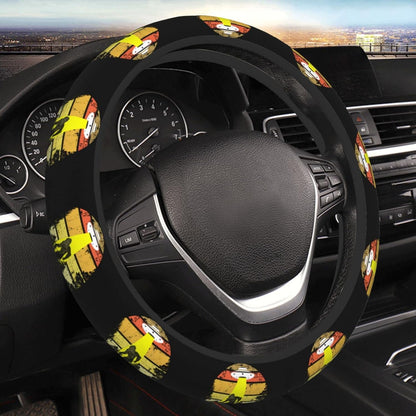 Bigfoot Steering Wheel Cover Sasquatch Bigfoot With UFO Driving Wheel Cover Black Yellow