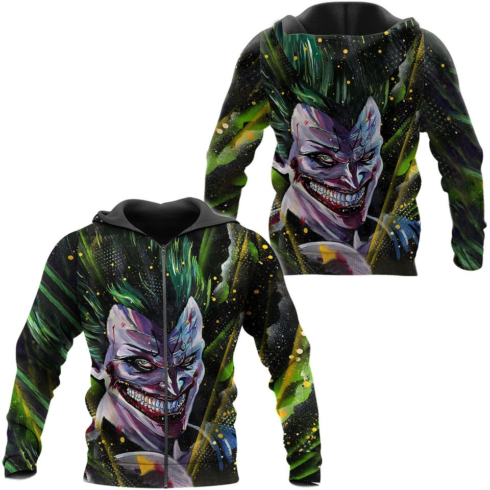 Joker Zip Hoodie DC Joker Evil Graphic Zip Hoodie Green Black Unisex