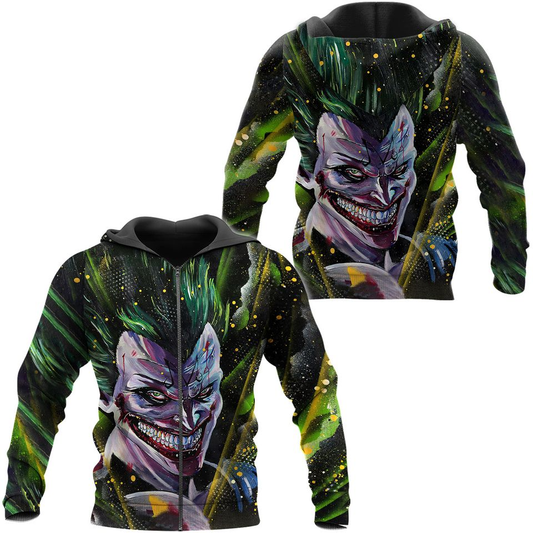 Joker Zip Hoodie DC Joker Evil Graphic Zip Hoodie Green Black Unisex