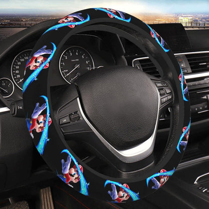 Mario Steering Wheel Cover Mario Magical Dancing Pattern Driving Wheel Cover Black