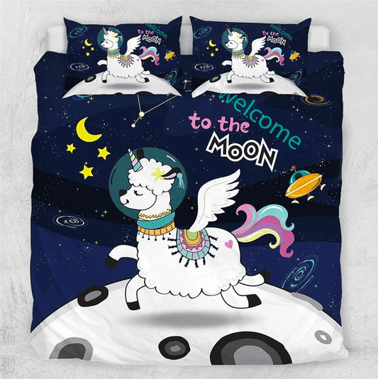 Llama Bedding Set Welcome To The Moon Llama Duvet Covers Blue White Unique Gift