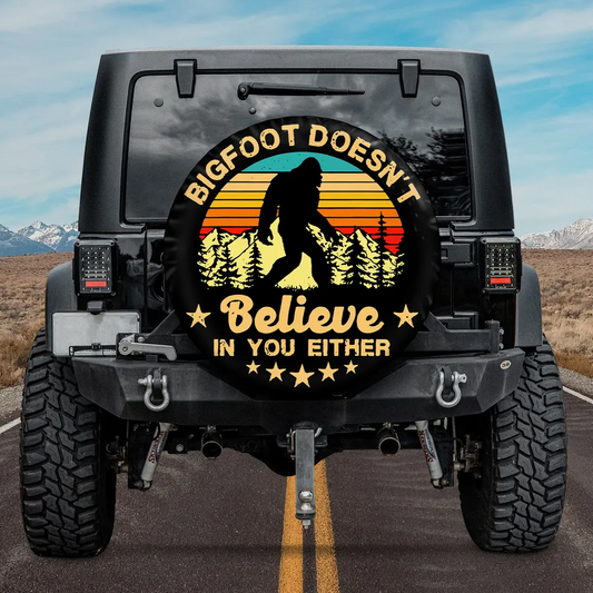 Bigfoot Spare Tire Cover Retro Bigfoot Doesn't Believe In You Either Tire Covers Black Yellow