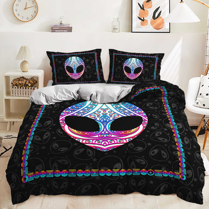 Alien Bedding Set Alien In Mandala Style Duvet Covers Black Unique Gift