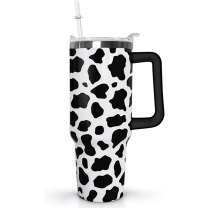 Cow 40 Oz Tumbler Cow Dot Skin Fur Pattern Tumbler 40 Oz Black White