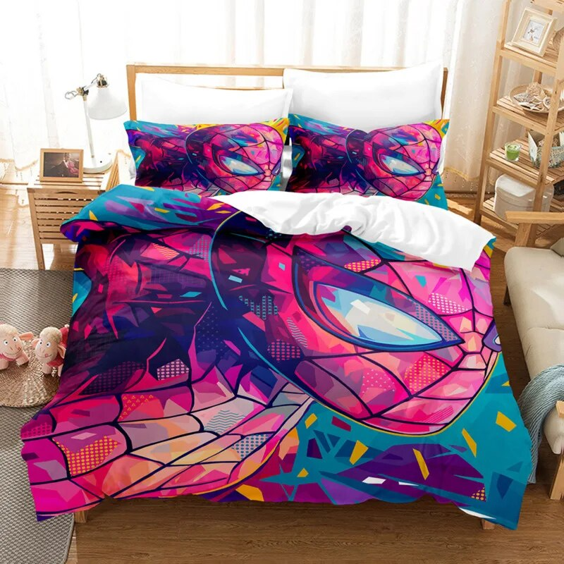 Spiderman Bedding Set MV Spiderman Art Neon Light Duvet Covers Colorful Unique Gift