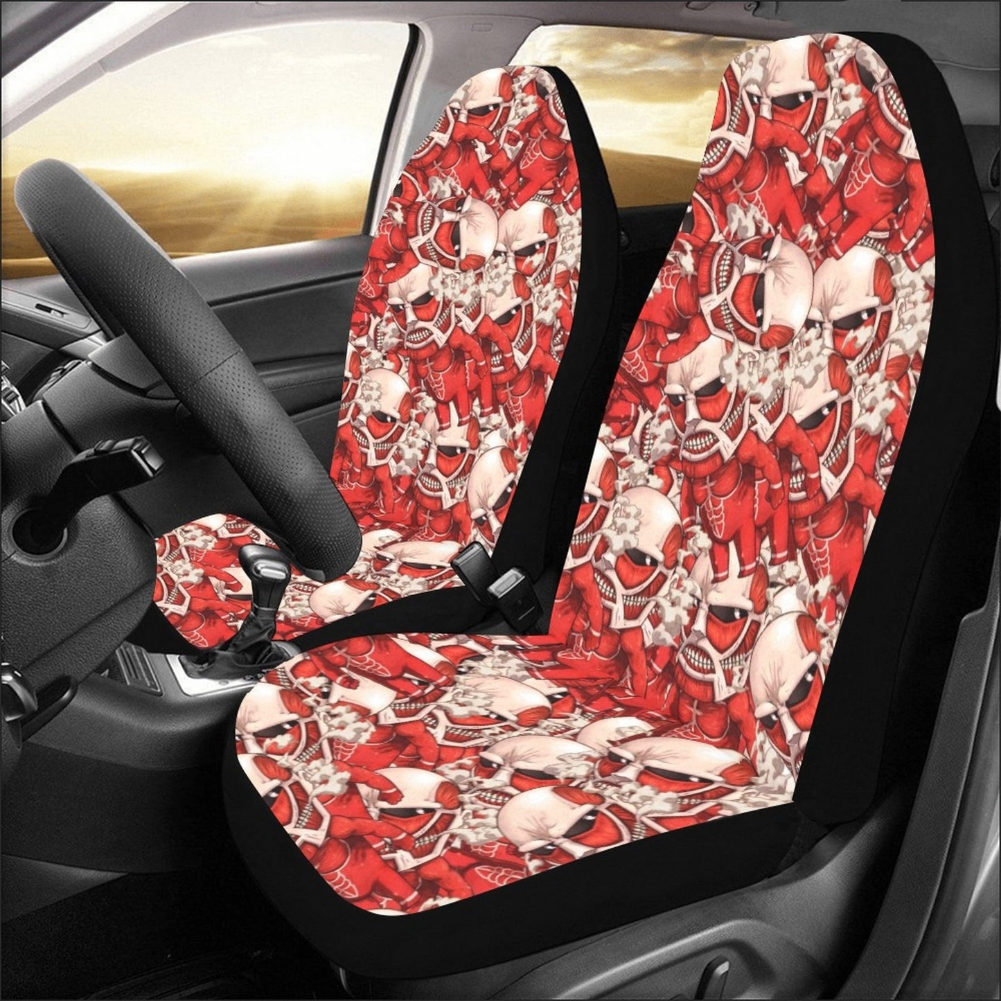 Attack On Titan Car Seat Covers Colossal Titan Doodle Pattern Seat Covers Red