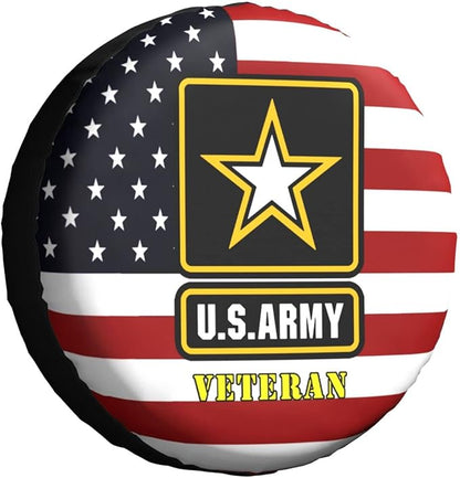 Veteran Spare Tire Cover US Army Veteran Symbol American Flag Tire Covers Black Red