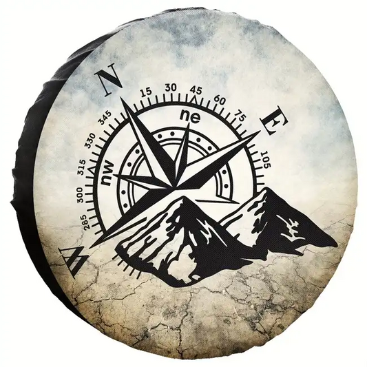 Camping Spare Tire Cover Camping Compass Mountain Pattern Tire Covers Gray