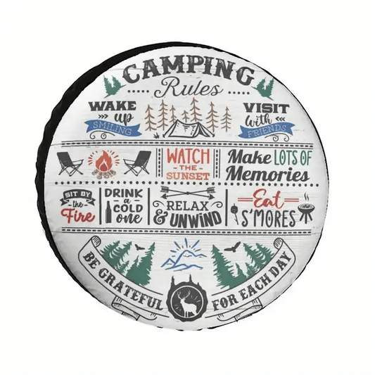 Camping Spare Tire Cover Camping Rules Be Grateful For Each Day Tire Covers White