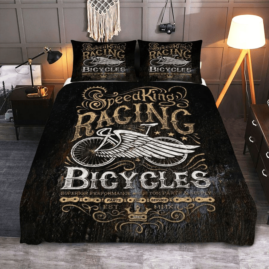 Bicycle Bedding Set Vintage Speaking Racing Bicycles Duvet Covers Black Unique Gift