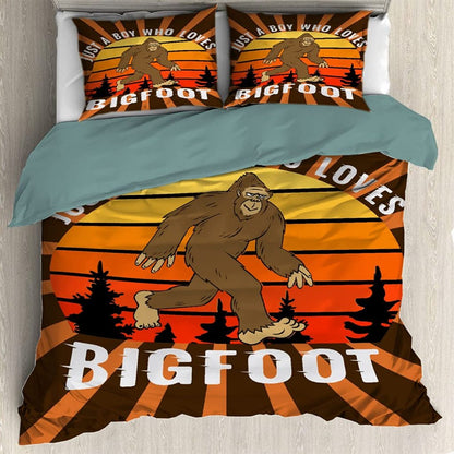 Bigfoot Bedding Set Just A Boy Who Loves Bigfoot Duvet Covers Black Orange Unique Gift